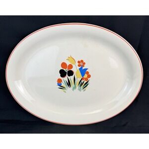 Vintage Universal Potteries 13" Ceramic Oval Circus Pattern Platter  Made In USA